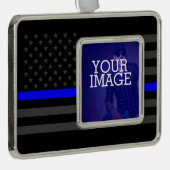 Thin Blue Line Grey US Vlag je Afbeelding op een Verzilverd Omlijst Ornament (Rechts)
