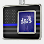 Thin Blue Line Grey US Vlag je Afbeelding op een Verzilverd Omlijst Ornament (Links)