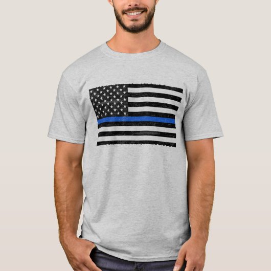 Thin Blue Line Grungy American Flag T-shirt (Voorkant)