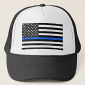 Thin Blue Line Grungy American Flag Trucker Pet (Voorkant)