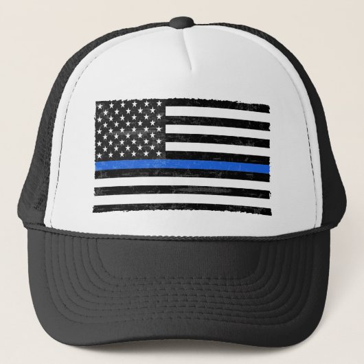 Thin Blue Line Grungy American Flag Trucker Pet (Voorkant)