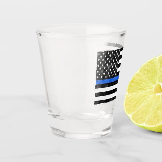 Thin Blue Line Grungy Amerikaanse vlag Shot Glas (Links)