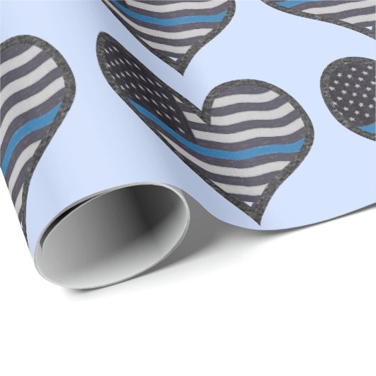 Thin Blue Line Heart Cadeaupapier (Rol Hoek)