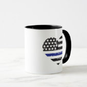 Thin Blue Line Heart USA Flag Police Support Mok (Voorkant rechts)