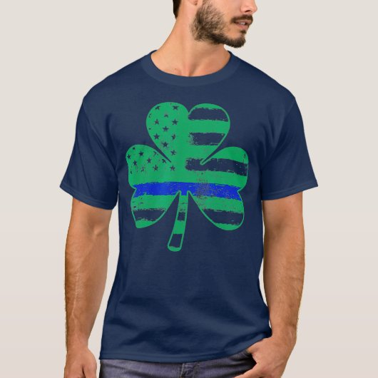 Thin Blue Line Irish Shamrock Police Gift Flag T-shirt (Voorkant)