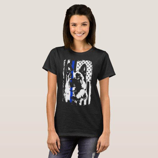 Thin Blue Line K9 German Shepherd Police Dog T-shirt (Voorkant volledig)