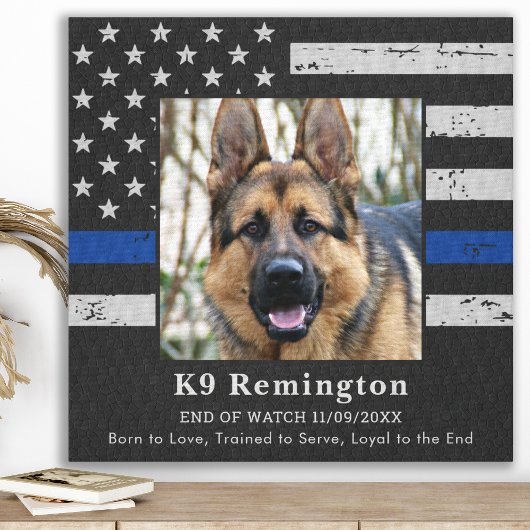 Thin Blue Line K9 Politie Dog Memorial Canvas Afdruk