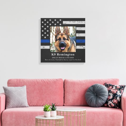 Thin Blue Line K9 Politie Dog Memorial Canvas Afdruk (Insitu (Woonkamer))