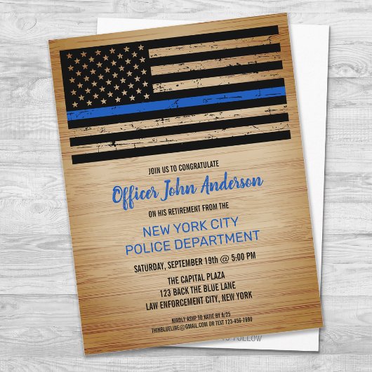 Thin Blue Line Law Enforcement Police Retirement A Aankondigingskaart