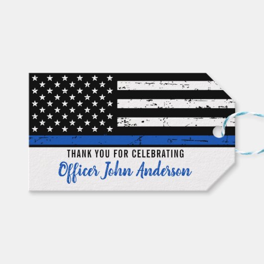 Thin Blue Line Law Enforcement Police Retirement Cadeaulabel (Voorkant (Horizontaal))