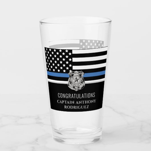 Thin Blue Line Law Enforcement Police Retirement Glas (Voorkant)