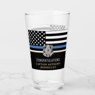 Thin Blue Line Law Enforcement Police Retirement Glas