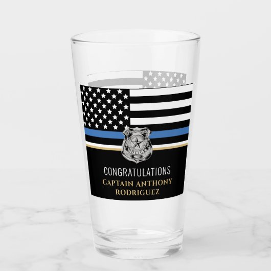 Thin Blue Line Law Enforcement Police Retirement Glas (Voorkant)