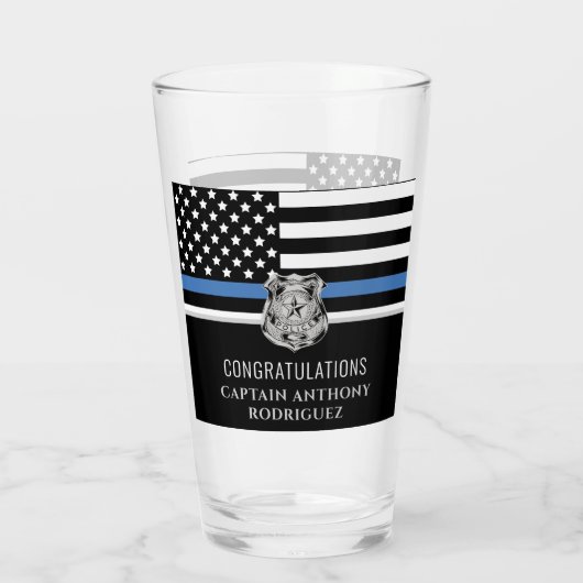 Thin Blue Line Law Enforcement Police Retirement Glas (Achterkant)