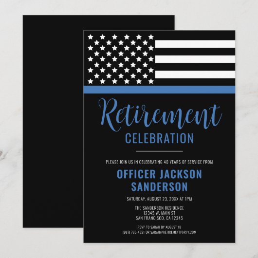 Thin Blue Line Law Enforcement Police Retirement Kaart (Voorkant / Achterkant)