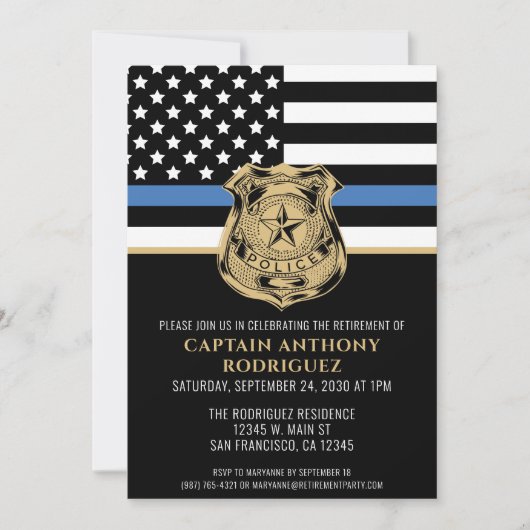 Thin Blue Line Law Enforcement Police Retirement Kaart (Voorkant)