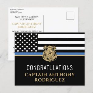 Thin Blue Line Law Enforcement Police Retirement Uitnodiging Briefkaart
