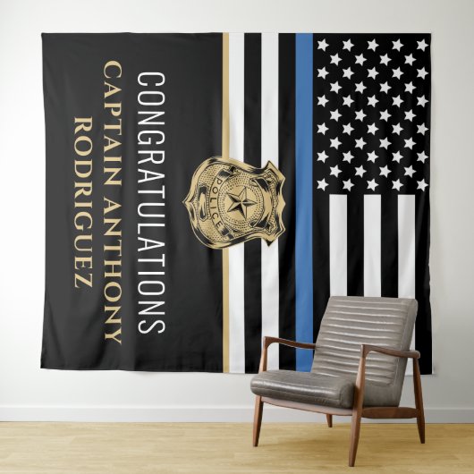 Thin Blue Line Law Enforcement Police Retirement Wandkleed (In Situ (horizontaal))