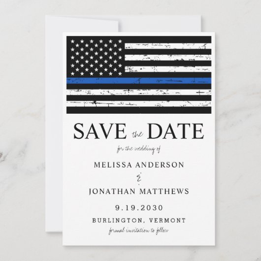 Thin Blue Line Law Enforcement Police Weddenschap Save The Date (Voorkant)