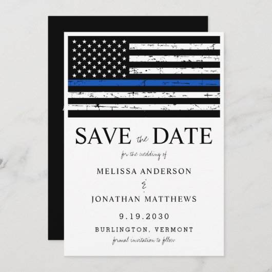 Thin Blue Line Law Enforcement Police Weddenschap Save The Date (Voorkant / Achterkant)