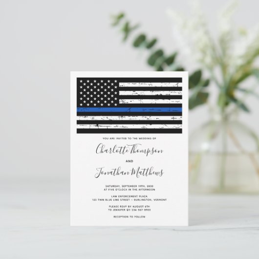 Thin Blue Line Law Enforcement Police Weddenschap Uitnodiging Briefkaart (Staand voorkant)