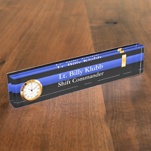 Thin Blue Line - Luitenant Rank Desk Name Bord Naambordje (Zijkant)