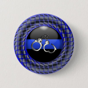 Thin Blue Line Medallion met handboeien Ronde Button 5,7 Cm