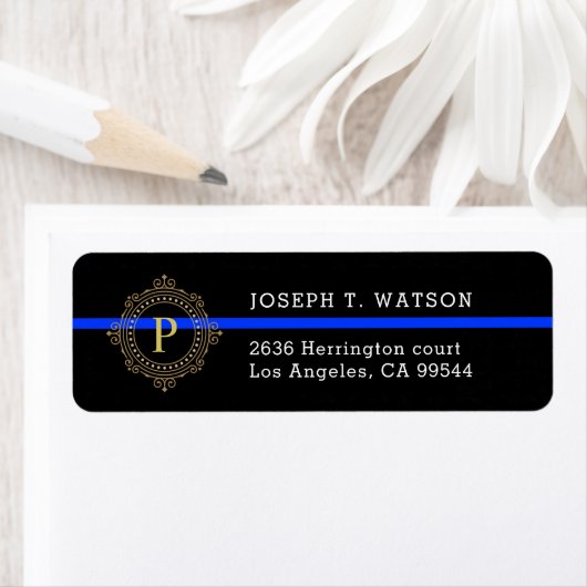 Thin Blue Line Monogram-adres Etiket (Insitu)
