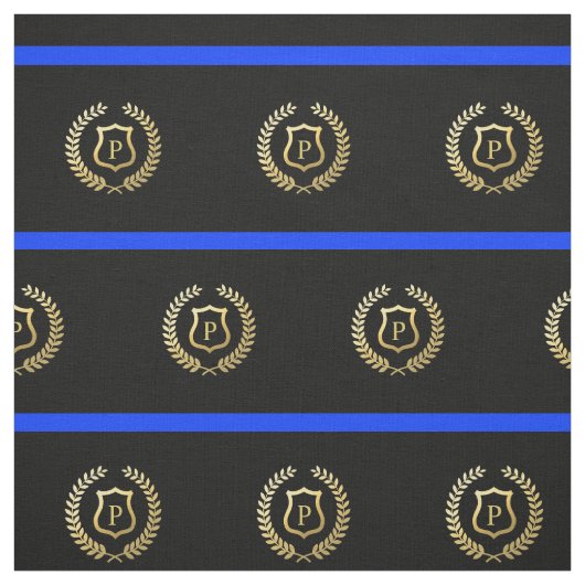 Thin Blue Line Monogram Faux Gold Foil Shield Stof (Swatch)