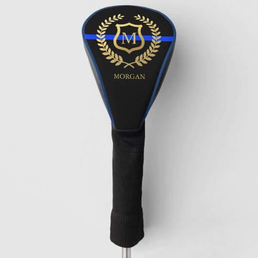 Thin Blue Line Monogram|Name Faux Gold Foil Golfheadcover (Voorkant)