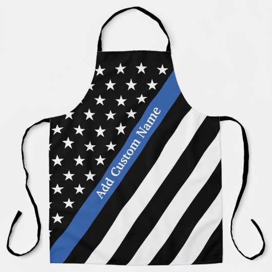 Thin Blue Line Monogram vlag Long Apron Schort (Voorkant)
