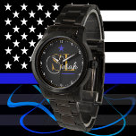 Thin Blue Line - Monogramed Name & Signature Horloge<br><div class="desc">Let op: Thin Blue Line USA executie / politie ging over persoonlijke horloge met moderne 'Monogrammed' naam. Pas dit zelf aan,  uw collega,  vrienden en familie. Precies perfect voor censuur/promotie,  lange servicetoekenning,  pensionering.</div>