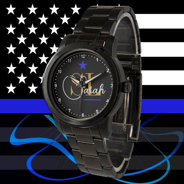 Thin Blue Line - Monogramed Name & Signature Horloge (Creator heeft geüpload)