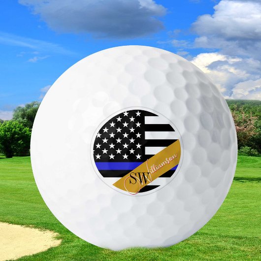 Thin Blue Line Monogrammed & Police USA / Golden Golfballen