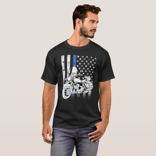 Thin Blue Line-motorfiets T-shirt (Voorkant volledig)