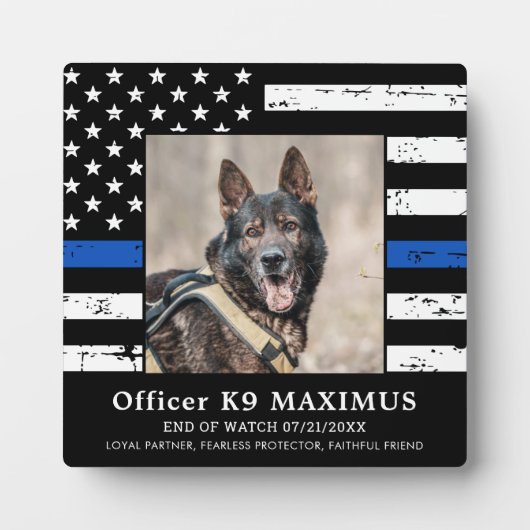 Thin Blue Line Officer K9 Memorial Fotoplaat (Voorkant)