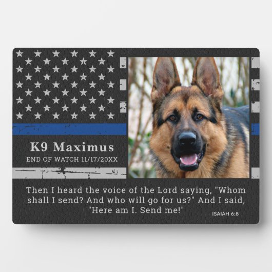 Thin Blue Line Officer K9 Memorial Fotoplaat (voorkant)