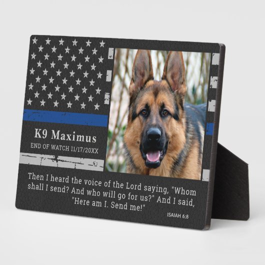 Thin Blue Line Officer K9 Memorial Fotoplaat (Zijkant)
