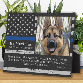 Thin Blue Line Officer K9 Memorial Fotoplaat