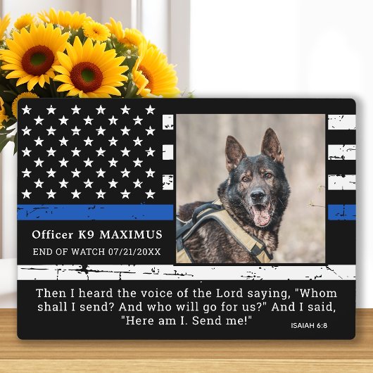 Thin Blue Line Officer K9 Memorial Fotoplaat