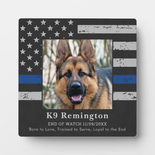 Thin Blue Line Officer K9 Memorial Fotoplaat (Voorkant)