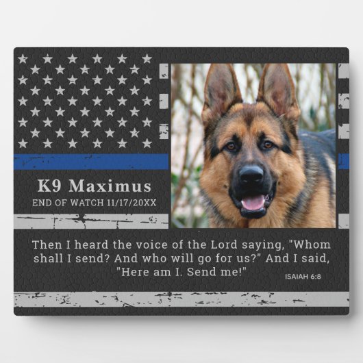 Thin Blue Line Officer K9 Memorial Fotoplaat (Voorkant)