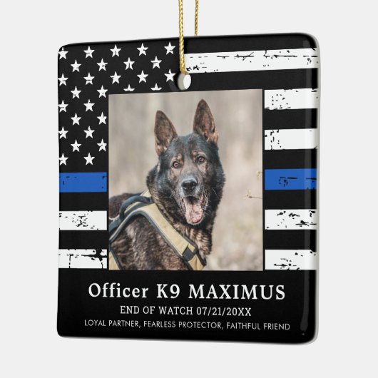 Thin Blue Line Officer K9 Memorial Keramisch Ornament (Links)