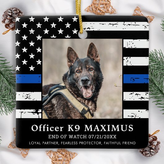 Thin Blue Line Officer K9 Memorial Keramisch Ornament