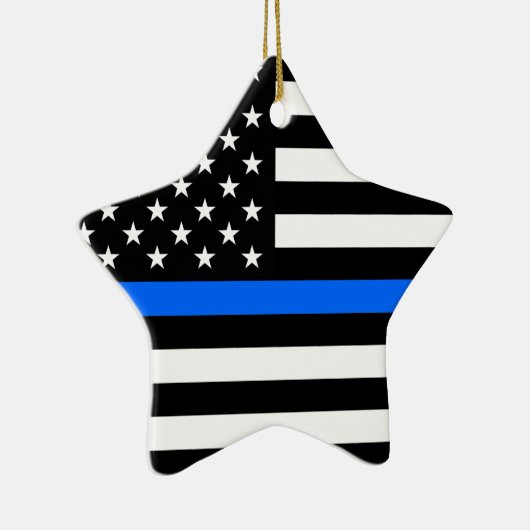 "THIN BLUE LINE OP AMERIKAANSE VLAG" KERAMISCH ORNAMENT (Rechts)