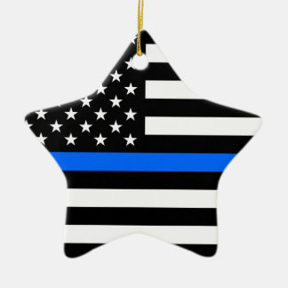 "THIN BLUE LINE OP AMERIKAANSE VLAG" KERAMISCH ORNAMENT