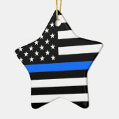 "THIN BLUE LINE OP AMERIKAANSE VLAG" KERAMISCH ORNAMENT (Links)