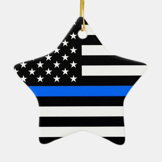 "THIN BLUE LINE OP AMERIKAANSE VLAG" KERAMISCH ORNAMENT (Achterkant)