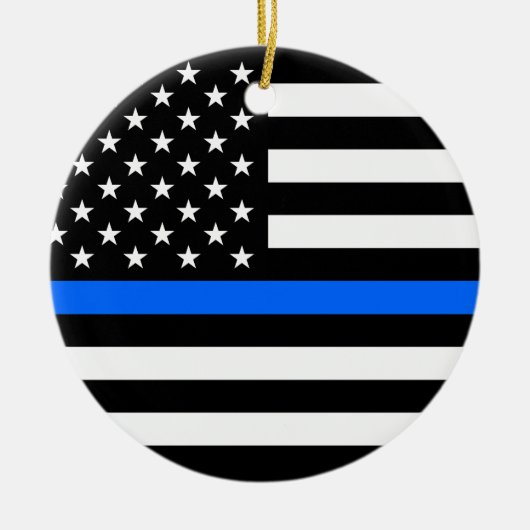 "THIN BLUE LINE OP AMERIKAANSE VLAG" KERAMISCH ORNAMENT (Voorkant)
