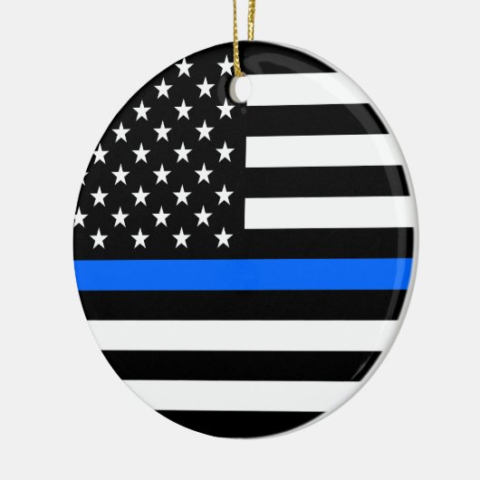 "THIN BLUE LINE OP AMERIKAANSE VLAG" KERAMISCH ORNAMENT (Links)